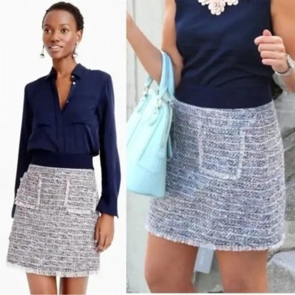 J. Crew Dresses & Skirts - J.Crew Tweed Boucle Knit Fringe Raw Hem Mini Skirt, Sz 4